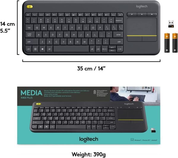Logitech Wireless Touch Keyboard K400 Plus with Built-In Multi-Touch Touchpad - Image 3